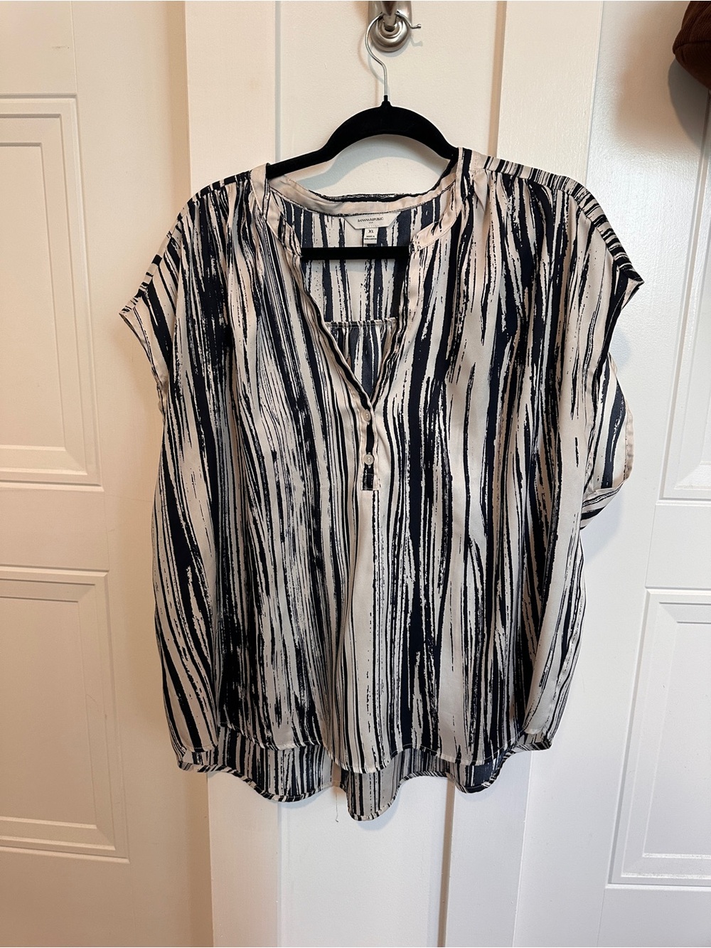 Banana Republic Striped V-Neck Blouse - Black and Cream
